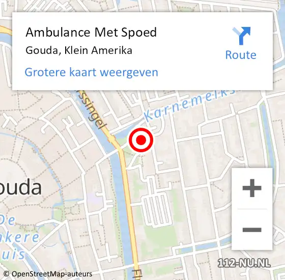 Locatie op kaart van de 112 melding: Ambulance Met Spoed Naar Gouda, Klein Amerika op 12 augustus 2024 15:50