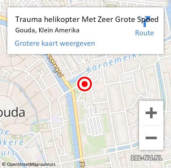 Locatie op kaart van de 112 melding: Trauma helikopter Met Zeer Grote Spoed Naar Gouda, Klein Amerika op 12 augustus 2024 15:58