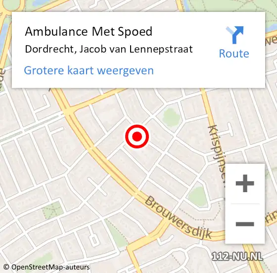 Locatie op kaart van de 112 melding: Ambulance Met Spoed Naar Dordrecht, Jacob van Lennepstraat op 12 augustus 2024 15:58