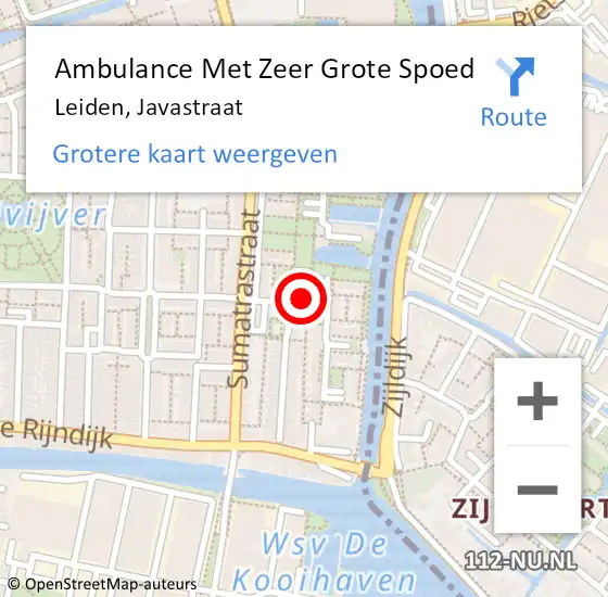 Locatie op kaart van de 112 melding: Ambulance Met Zeer Grote Spoed Naar Leiden, Javastraat op 12 augustus 2024 16:04