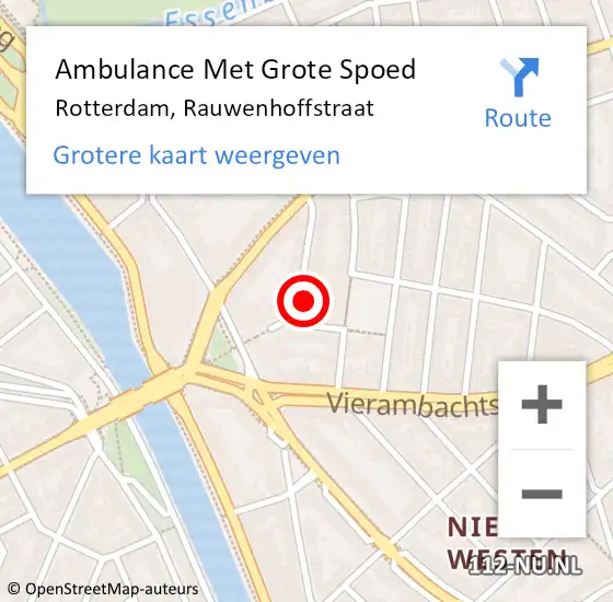 Locatie op kaart van de 112 melding: Ambulance Met Grote Spoed Naar Rotterdam, Rauwenhoffstraat op 12 augustus 2024 16:06