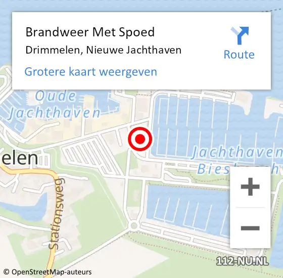 Locatie op kaart van de 112 melding: Brandweer Met Spoed Naar Drimmelen, Nieuwe Jachthaven op 12 augustus 2024 16:11