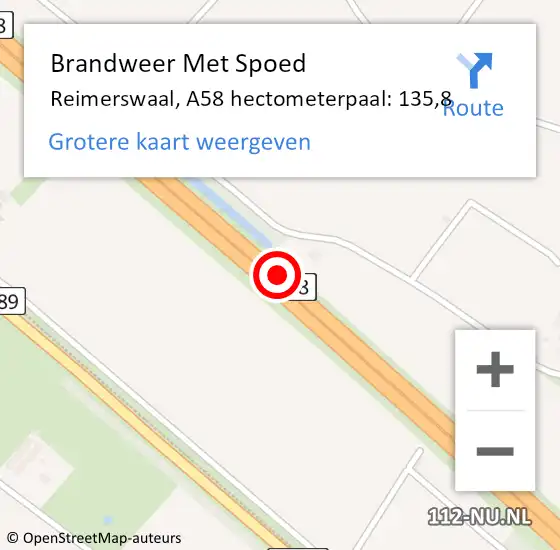 Locatie op kaart van de 112 melding: Brandweer Met Spoed Naar Reimerswaal, A58 hectometerpaal: 135,8 op 12 augustus 2024 16:13