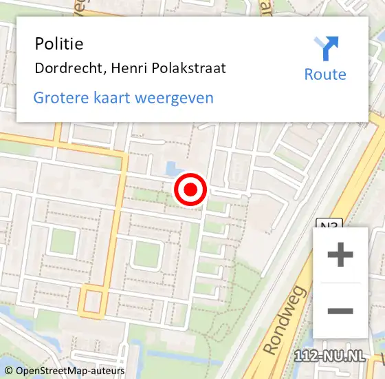 Locatie op kaart van de 112 melding: Politie Dordrecht, Henri Polakstraat op 12 augustus 2024 16:15