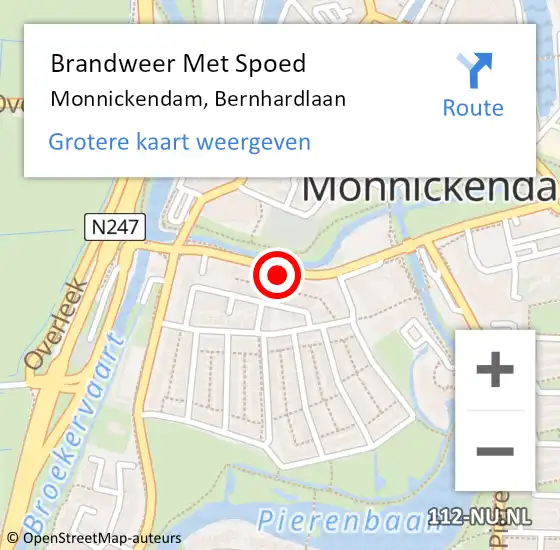 Locatie op kaart van de 112 melding: Brandweer Met Spoed Naar Monnickendam, Bernhardlaan op 12 augustus 2024 16:30