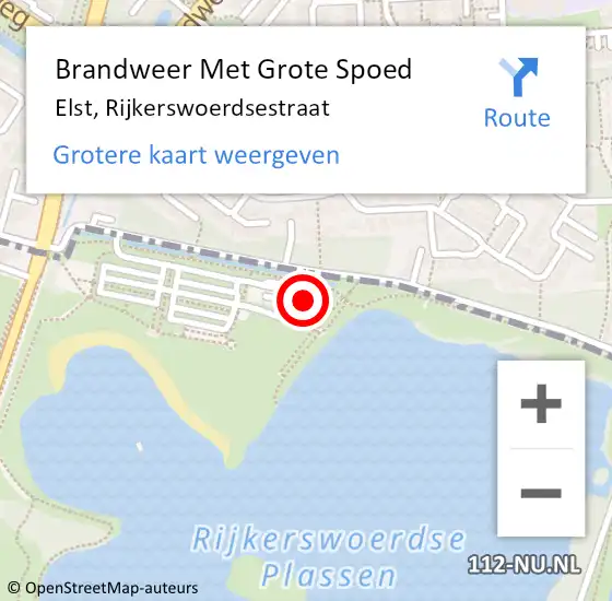 Locatie op kaart van de 112 melding: Brandweer Met Grote Spoed Naar Elst, Rijkerswoerdsestraat op 12 augustus 2024 16:33