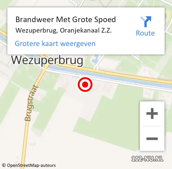 Locatie op kaart van de 112 melding: Brandweer Met Grote Spoed Naar Wezuperbrug, Oranjekanaal Z.Z. op 12 augustus 2024 16:33