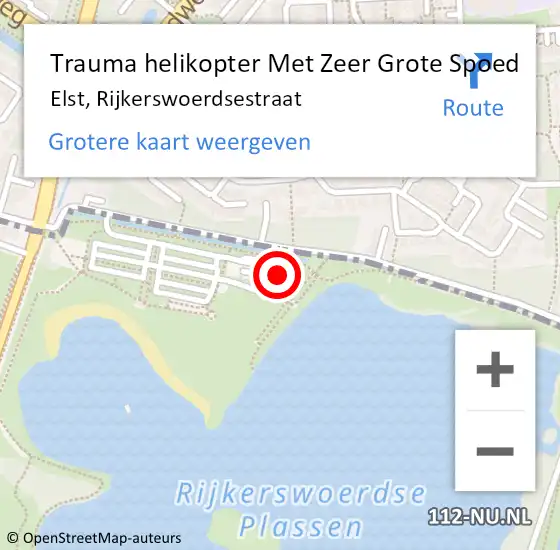 Locatie op kaart van de 112 melding: Trauma helikopter Met Zeer Grote Spoed Naar Elst, Rijkerswoerdsestraat op 12 augustus 2024 16:34