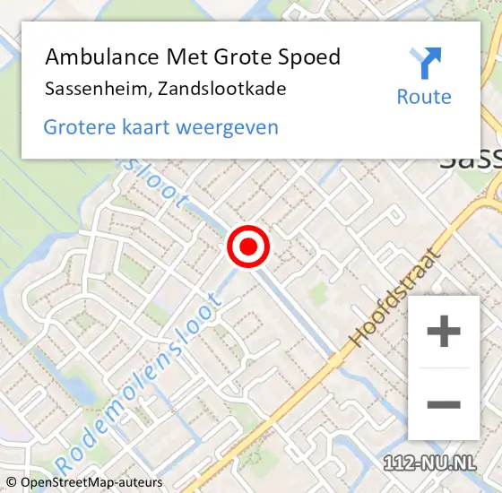 Locatie op kaart van de 112 melding: Ambulance Met Grote Spoed Naar Sassenheim, Zandslootkade op 12 augustus 2024 16:36