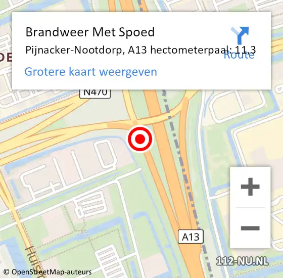 Locatie op kaart van de 112 melding: Brandweer Met Spoed Naar Pijnacker-Nootdorp, A13 hectometerpaal: 11,3 op 12 augustus 2024 16:47