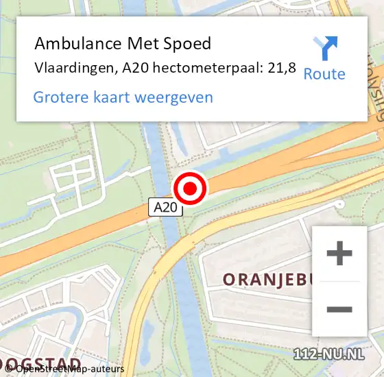 Locatie op kaart van de 112 melding: Ambulance Met Spoed Naar Vlaardingen, A20 hectometerpaal: 21,8 op 12 augustus 2024 17:16