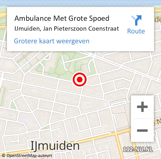 Locatie op kaart van de 112 melding: Ambulance Met Grote Spoed Naar IJmuiden, Jan Pieterszoon Coenstraat op 12 augustus 2024 17:23