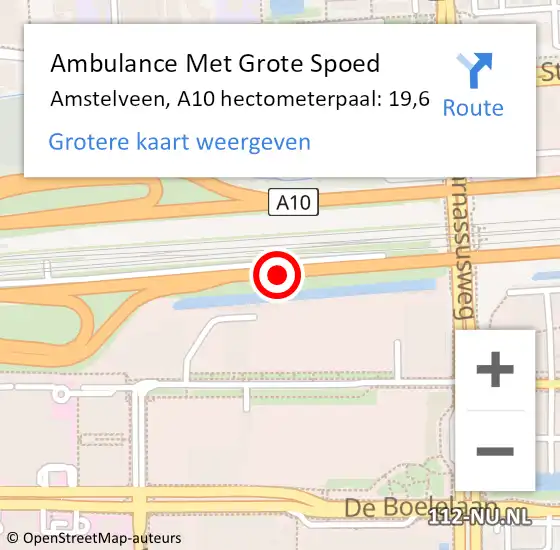 Locatie op kaart van de 112 melding: Ambulance Met Grote Spoed Naar Amstelveen, A10 hectometerpaal: 19,6 op 12 augustus 2024 17:25