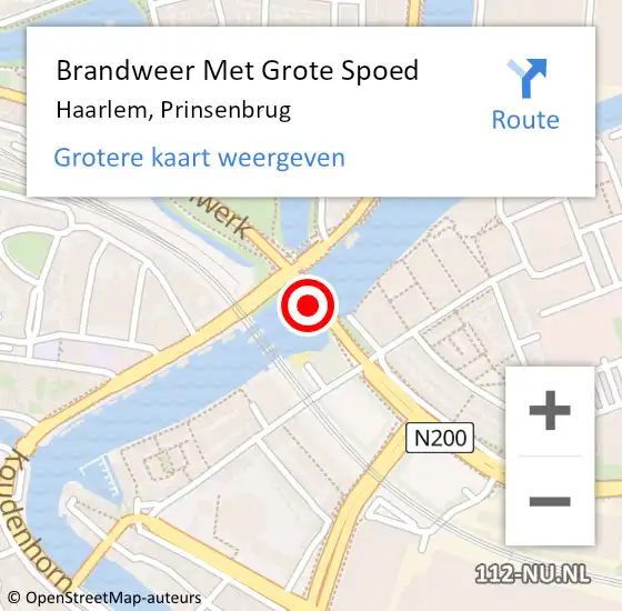 Locatie op kaart van de 112 melding: Brandweer Met Grote Spoed Naar Haarlem, Prinsenbrug op 12 augustus 2024 17:27