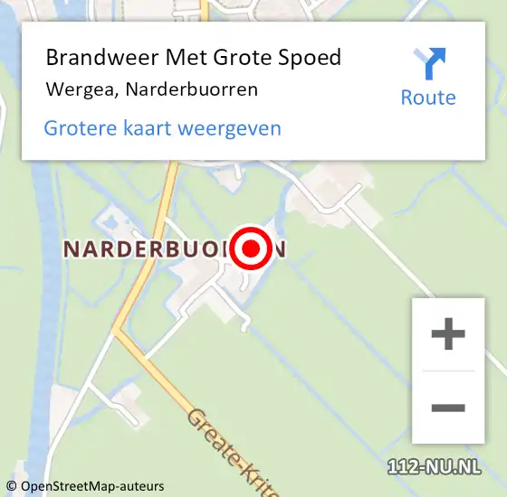 Locatie op kaart van de 112 melding: Brandweer Met Grote Spoed Naar Wergea, Narderbuorren op 12 augustus 2024 17:35