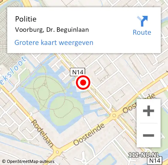 Locatie op kaart van de 112 melding: Politie Voorburg, Dr. Beguinlaan op 16 oktober 2014 08:29