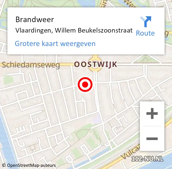 Locatie op kaart van de 112 melding: Brandweer Vlaardingen, Willem Beukelszoonstraat op 12 augustus 2024 17:54