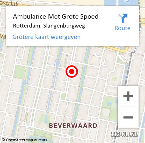 Locatie op kaart van de 112 melding: Ambulance Met Grote Spoed Naar Rotterdam, Slangenburgweg op 12 augustus 2024 18:23