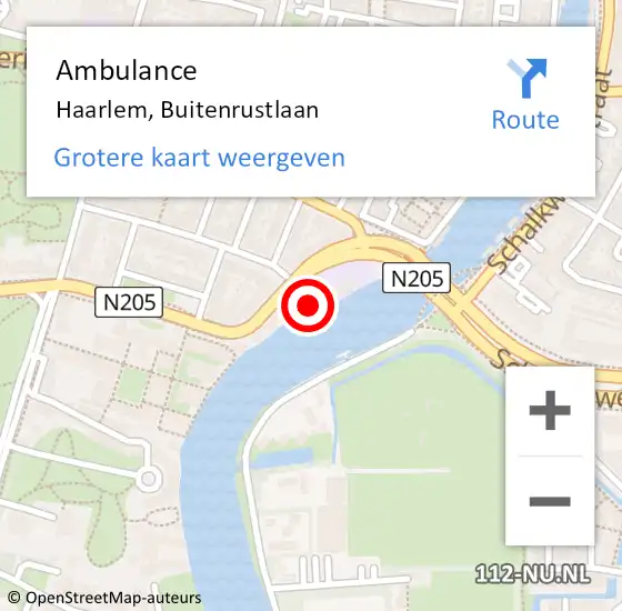 Locatie op kaart van de 112 melding: Ambulance Haarlem, Buitenrustlaan op 12 augustus 2024 18:29