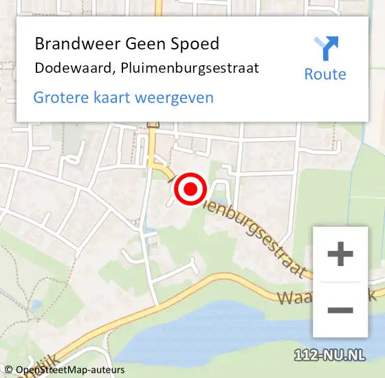 Locatie op kaart van de 112 melding: Brandweer Geen Spoed Naar Dodewaard, Pluimenburgsestraat op 12 augustus 2024 18:36