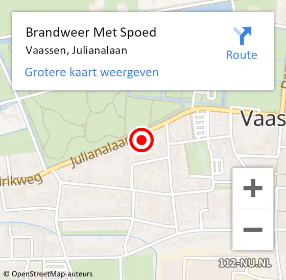 Locatie op kaart van de 112 melding: Brandweer Met Spoed Naar Vaassen, Julianalaan op 12 augustus 2024 18:40