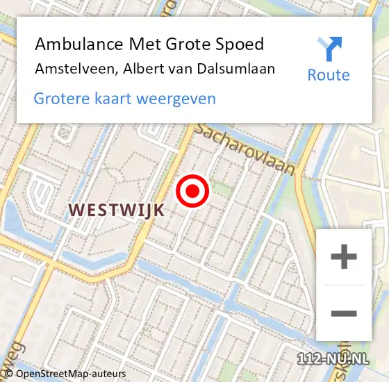 Locatie op kaart van de 112 melding: Ambulance Met Grote Spoed Naar Amstelveen, Albert van Dalsumlaan op 12 augustus 2024 18:49