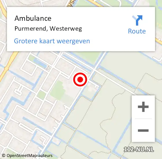 Locatie op kaart van de 112 melding: Ambulance Purmerend, Westerweg op 12 augustus 2024 18:55