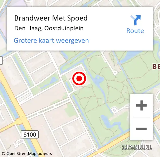 Locatie op kaart van de 112 melding: Brandweer Met Spoed Naar Den Haag, Oostduinplein op 12 augustus 2024 18:58