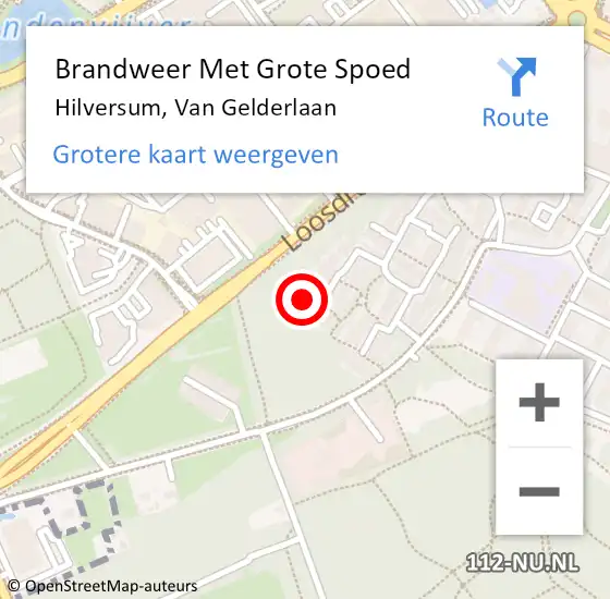 Locatie op kaart van de 112 melding: Brandweer Met Grote Spoed Naar Hilversum, Van Gelderlaan op 12 augustus 2024 19:16