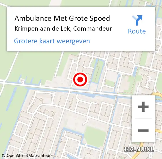 Locatie op kaart van de 112 melding: Ambulance Met Grote Spoed Naar Krimpen aan de Lek, Commandeur op 12 augustus 2024 19:18