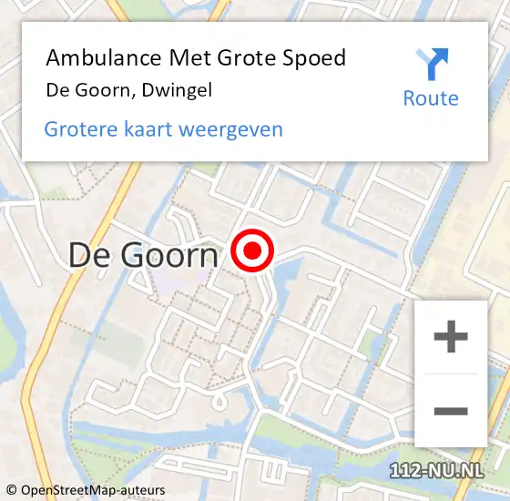 Locatie op kaart van de 112 melding: Ambulance Met Grote Spoed Naar De Goorn, Dwingel op 12 augustus 2024 19:27