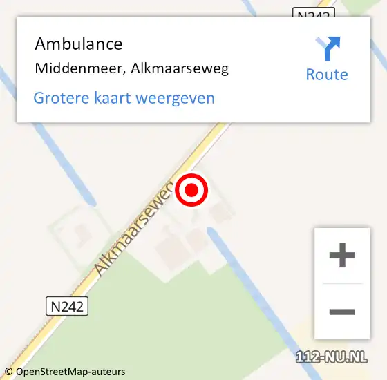 Locatie op kaart van de 112 melding: Ambulance Middenmeer, Alkmaarseweg op 12 augustus 2024 19:28