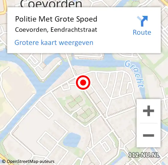 Locatie op kaart van de 112 melding: Politie Met Grote Spoed Naar Coevorden, Eendrachtstraat op 12 augustus 2024 19:45