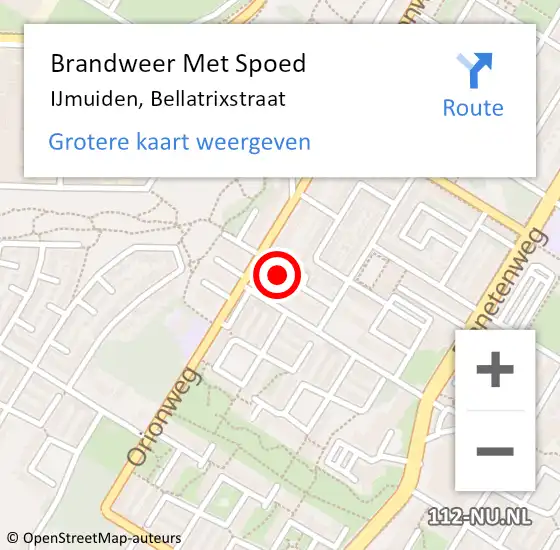 Locatie op kaart van de 112 melding: Brandweer Met Spoed Naar IJmuiden, Bellatrixstraat op 12 augustus 2024 19:48