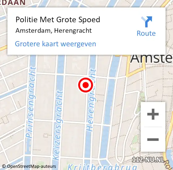 Locatie op kaart van de 112 melding: Politie Met Grote Spoed Naar Amsterdam, Herengracht op 12 augustus 2024 20:14