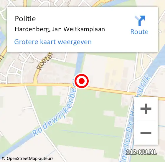 Locatie op kaart van de 112 melding: Politie Hardenberg, Jan Weitkamplaan op 12 augustus 2024 20:16