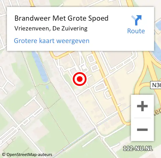 Locatie op kaart van de 112 melding: Brandweer Met Grote Spoed Naar Vriezenveen, De Zuivering op 12 augustus 2024 20:23