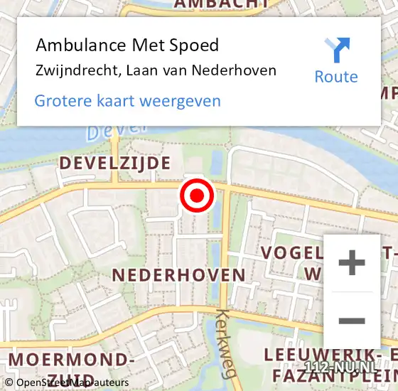 Locatie op kaart van de 112 melding: Ambulance Met Spoed Naar Zwijndrecht, Laan van Nederhoven op 12 augustus 2024 20:27