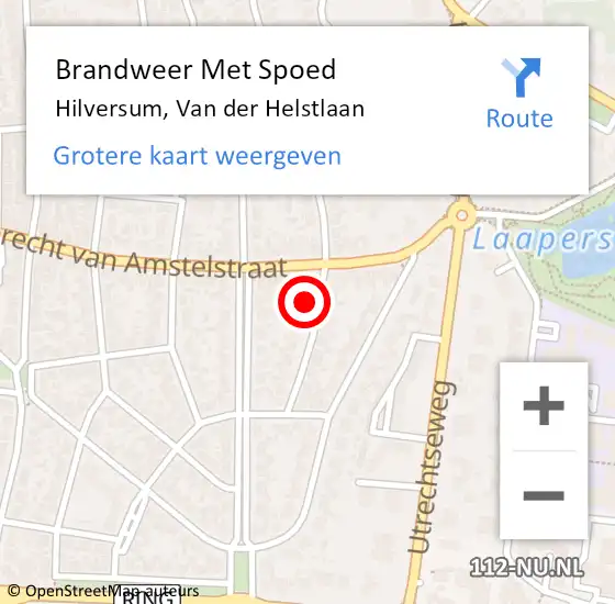 Locatie op kaart van de 112 melding: Brandweer Met Spoed Naar Hilversum, Van der Helstlaan op 12 augustus 2024 20:27