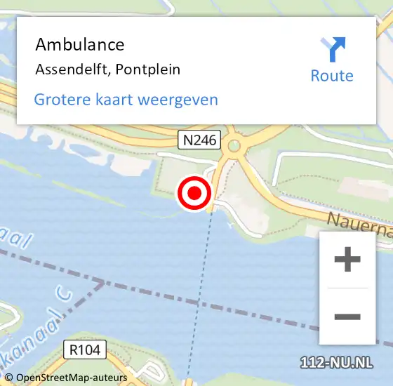 Locatie op kaart van de 112 melding: Ambulance Assendelft, Pontplein op 12 augustus 2024 20:38