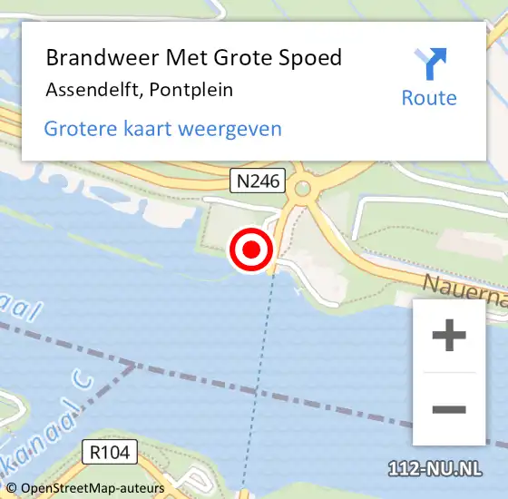 Locatie op kaart van de 112 melding: Brandweer Met Grote Spoed Naar Assendelft, Pontplein op 12 augustus 2024 20:40