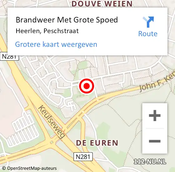 Locatie op kaart van de 112 melding: Brandweer Met Grote Spoed Naar Heerlen, Peschstraat op 12 augustus 2024 20:43