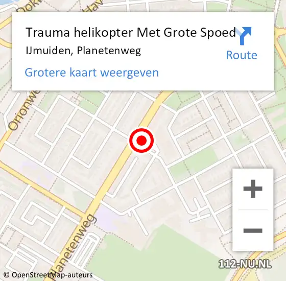 Locatie op kaart van de 112 melding: Trauma helikopter Met Grote Spoed Naar IJmuiden, Planetenweg op 12 augustus 2024 20:43