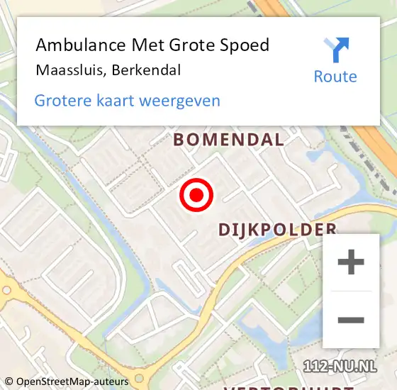 Locatie op kaart van de 112 melding: Ambulance Met Grote Spoed Naar Maassluis, Berkendal op 12 augustus 2024 20:55