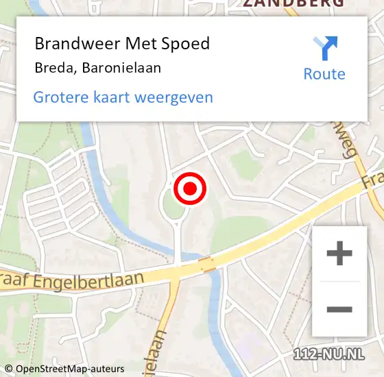 Locatie op kaart van de 112 melding: Brandweer Met Spoed Naar Breda, Baronielaan op 12 augustus 2024 21:05