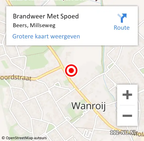 Locatie op kaart van de 112 melding: Brandweer Met Spoed Naar Beers, Millseweg op 12 augustus 2024 21:09