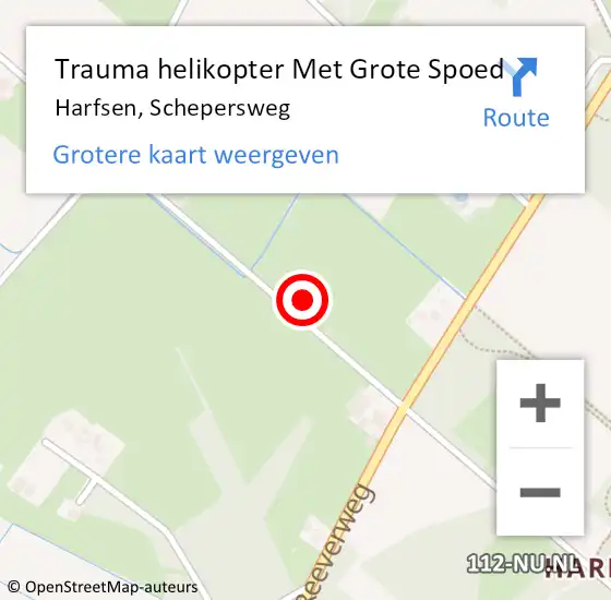 Locatie op kaart van de 112 melding: Trauma helikopter Met Grote Spoed Naar Harfsen, Schepersweg op 12 augustus 2024 21:10