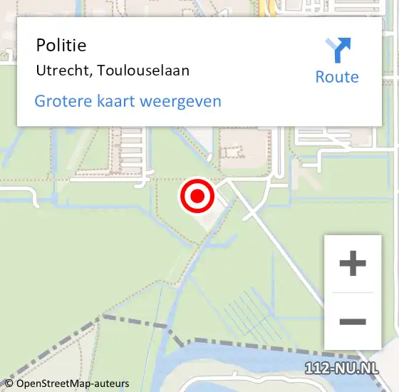 Locatie op kaart van de 112 melding: Politie Utrecht, Toulouselaan op 12 augustus 2024 21:21