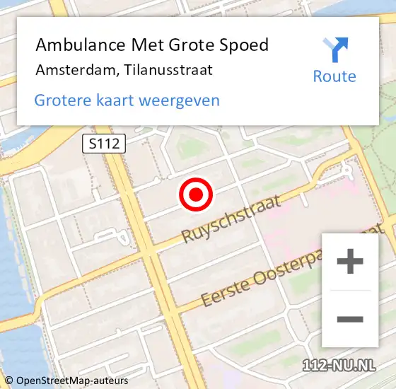 Locatie op kaart van de 112 melding: Ambulance Met Grote Spoed Naar Amsterdam, Tilanusstraat op 12 augustus 2024 21:25