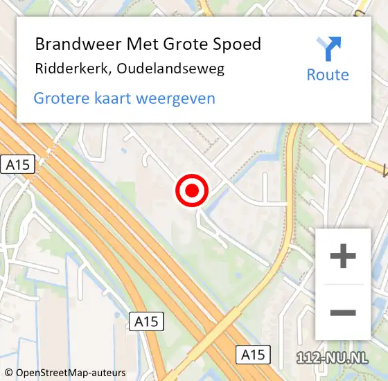 Locatie op kaart van de 112 melding: Brandweer Met Grote Spoed Naar Ridderkerk, Oudelandseweg op 12 augustus 2024 21:56